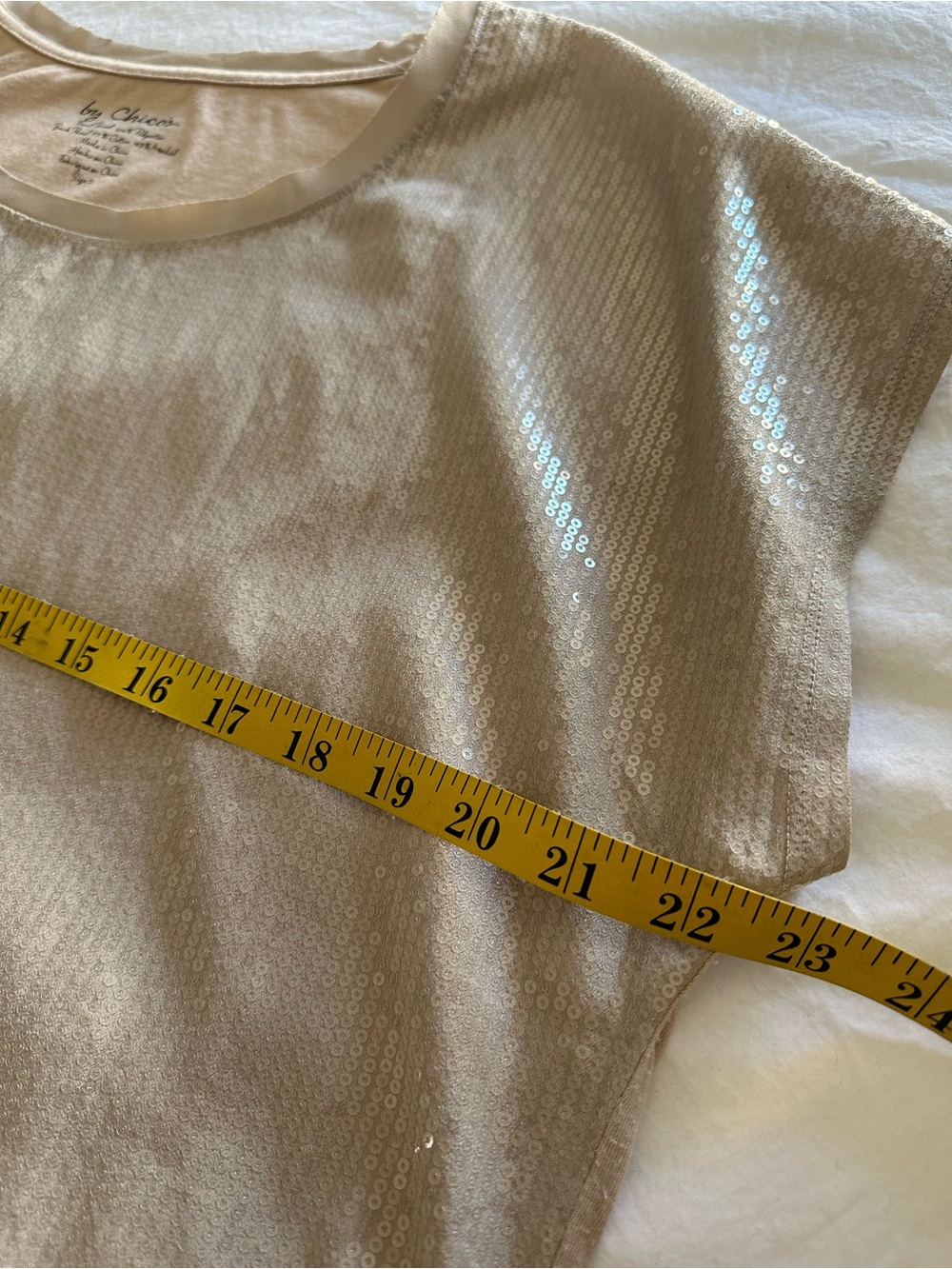 Chico's pale blush beige sequin top, size medium (2) - Picture 6 of 11